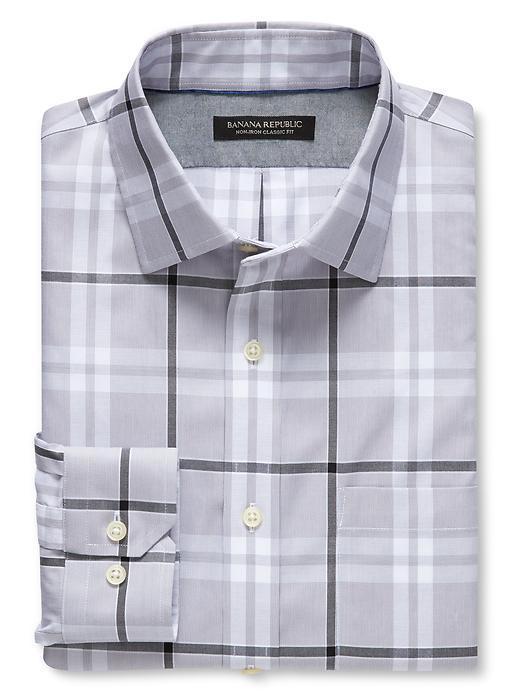 Banana Republic Mens Classic Fit Non Iron Bold Check Shirt Size L Tall - Gray Sky