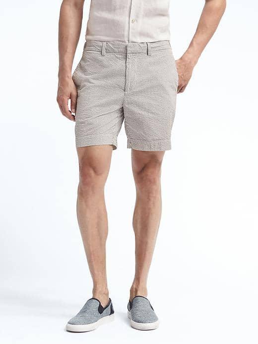 Banana Republic Mens Stripe Elastic Waist Seersucker Short - Gray