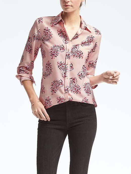 Banana Republic Womens Easy Care Dillon Fit Pink Paisley Shirt - Pop Pink