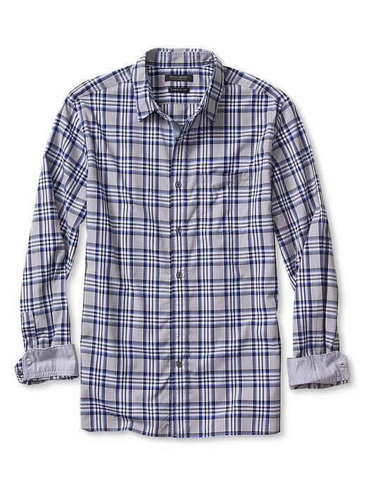 Banana Republic Mens Camden Fit Custom Wash Multi Check Shirt Size L Tall - Black