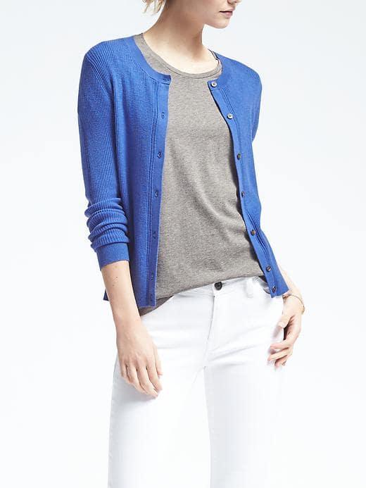 Banana Republic Womens Merino Ribbed Pointelle Cardigan - Royal Blue
