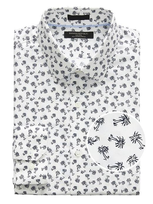 Banana Republic Mens Grant Slim-fit Non-iron Palm Print Shirt Comet Blue Size Xxs
