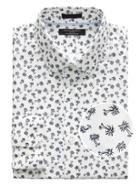 Banana Republic Mens Grant Slim-fit Non-iron Palm Print Shirt Comet Blue Size Xxs