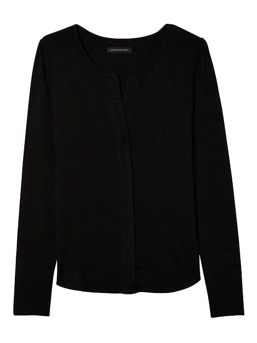 Banana Republic Womens Split Neck Soft Jersey Top - Black