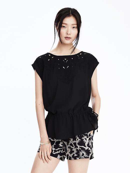 Banana Republic Womens Embroidered Tie Waist Top Size L - Black