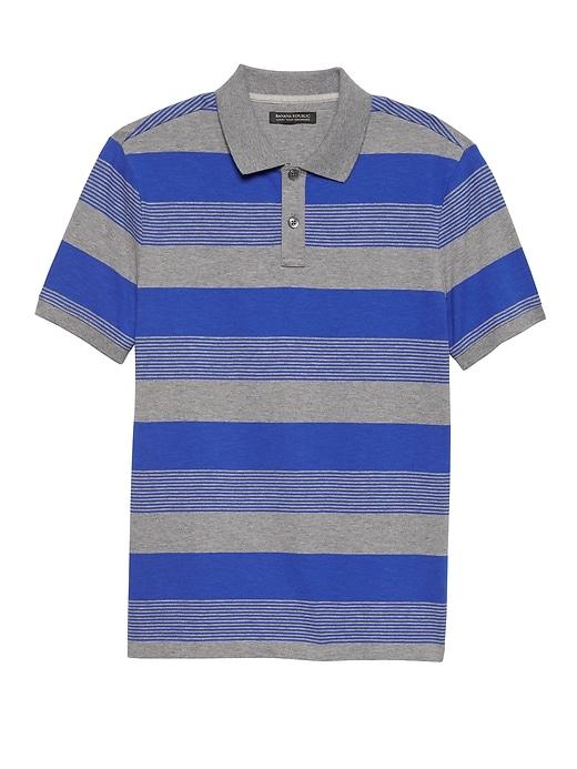 Banana Republic Mens Slim Luxury-touch Performance Stripe Polo Shirt Blue Galaxy Size L
