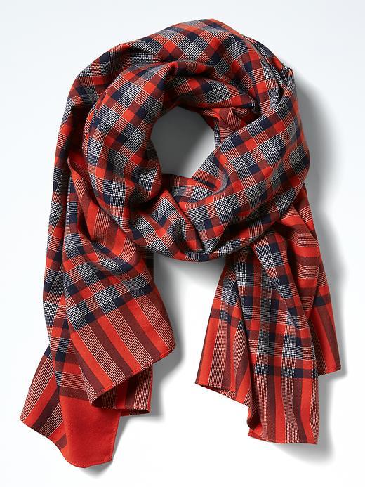 Banana Republic Mens Plaid Wool Rectangular Scarf - Orange Lava