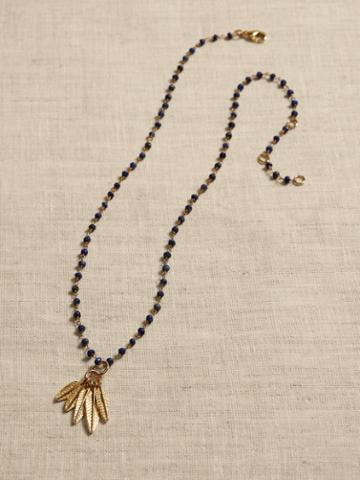 Feather Charm & Lapis Bead Necklace | Aureus + Argent