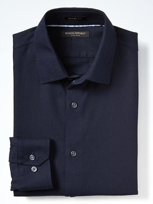 Banana Republic Mens Grant Fit Non Iron Dobby Shirt - Preppy Navy