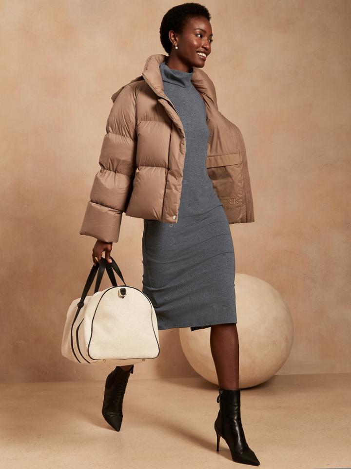 Petite Ribbed Mock-neck Midi Dress