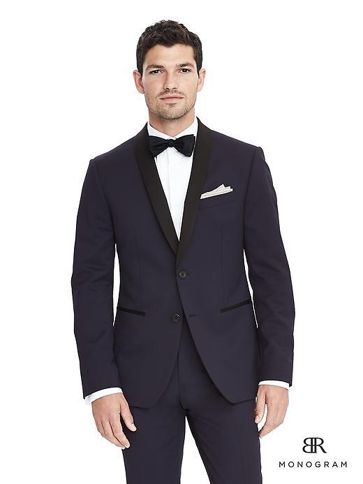 Banana Republic Mens Slim Monogram Navy Wool Tuxedo Dinner Jacket - Navy