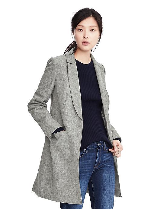 Banana Republic Womens Melton Wool Buttoned Top Coat - Light Heather Gray