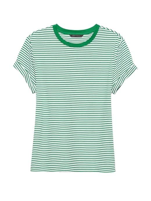 Banana Republic Womens Supima Cotton Stripe Boyfriend T-shirt Turtle Green Size L