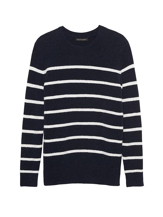 Banana Republic Womens Petite Aire Stripe Crew-neck Sweater Navy Blue Size M