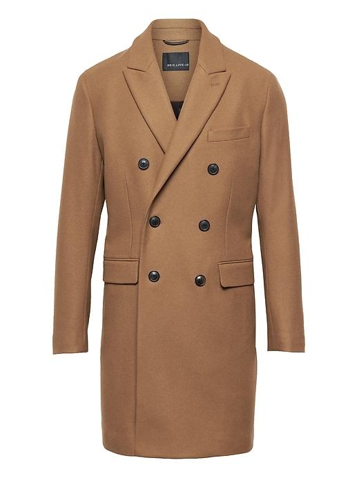 Banana Republic Mens Br X Kevin Love   Italian Melton Wool Blend Double-breasted Topcoat Camel Size Xs