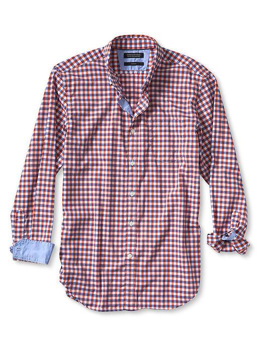 Banana Republic Mens Slim Fit Custom 078 Wash Orange Gingham Shirt Size L Tall - Autumn Sunset