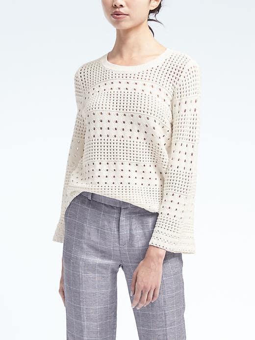 Banana Republic Womens Mixed Crochet Pullover - White