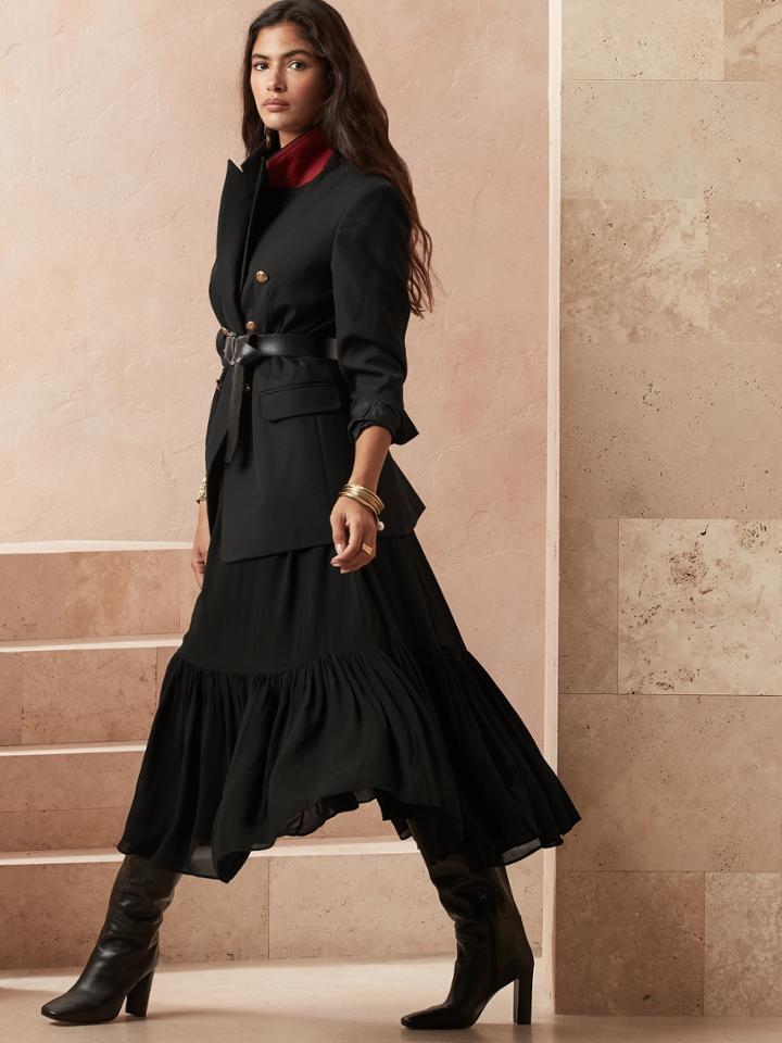 Petite Flounced-hem Midi Dress