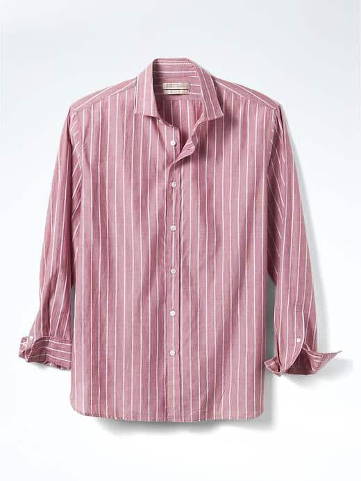 Banana Republic Mens Heritage Grant Fit Stripe Linen Blend Shirt - Burgundy