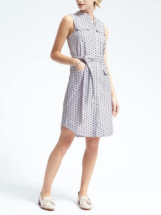 Banana Republic Womens Dot Poplin Shirtdress - Navy Dot