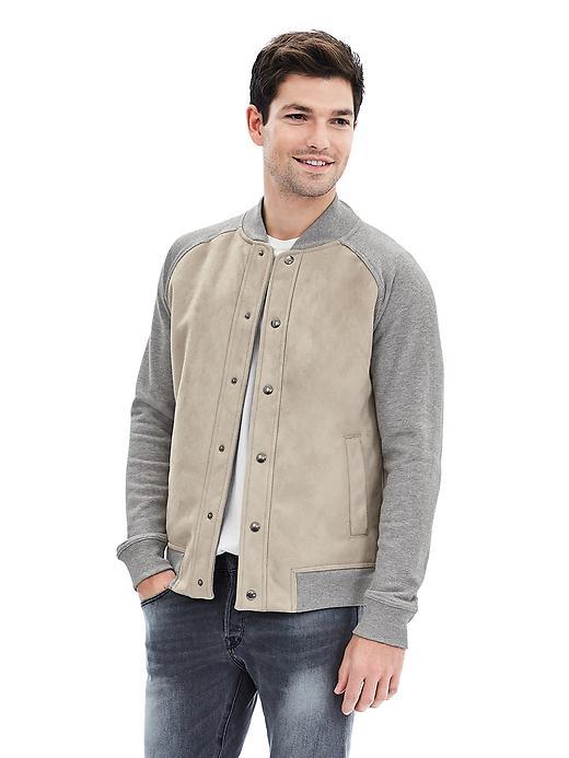 Banana Republic Mens Bonded Baseball Jacket Size L Tall - Gray Texture