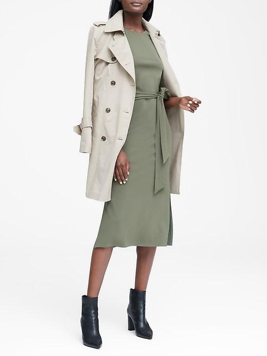 Banana Republic Womens Soft Ponte Midi Tank Dress With Side Slits Flight Jacket Green Size S