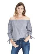 Banana Republic Womens Off The Shoulder Button Down Shirt Size L - White/gray Stripe