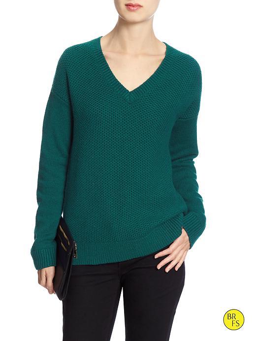 Banana Republic Factory Mixed Stitch Vee Sweater Size L - Dark Peacock