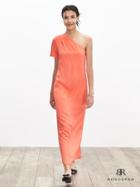 Banana Republic Womens Monogram Silk One Shoulder Dress Size 0 - Neon Coral Volt