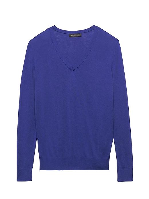 Banana Republic Womens Petite Silk Cotton Boyfriend V-neck Sweater Blue Violet Size Xs