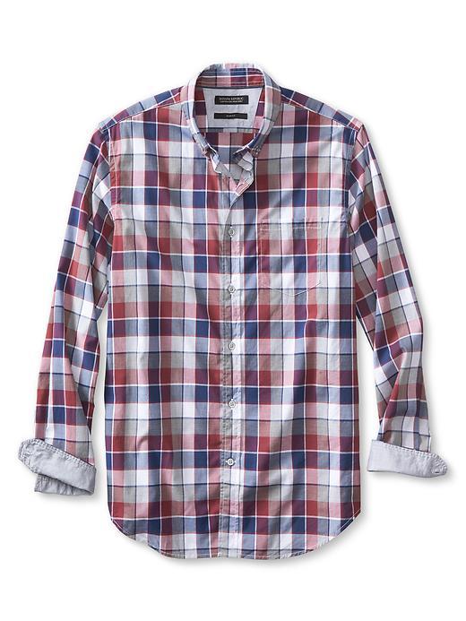 Banana Republic Mens Slim Fit Custom 078 Wash Optic Check Oxford Size L Tall - Red Heather