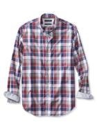 Banana Republic Mens Slim Fit Custom 078 Wash Optic Check Oxford Size L Tall - Red Heather