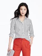 Banana Republic Womens Riley Fit Striped Shirt Size 0 - Black Multi