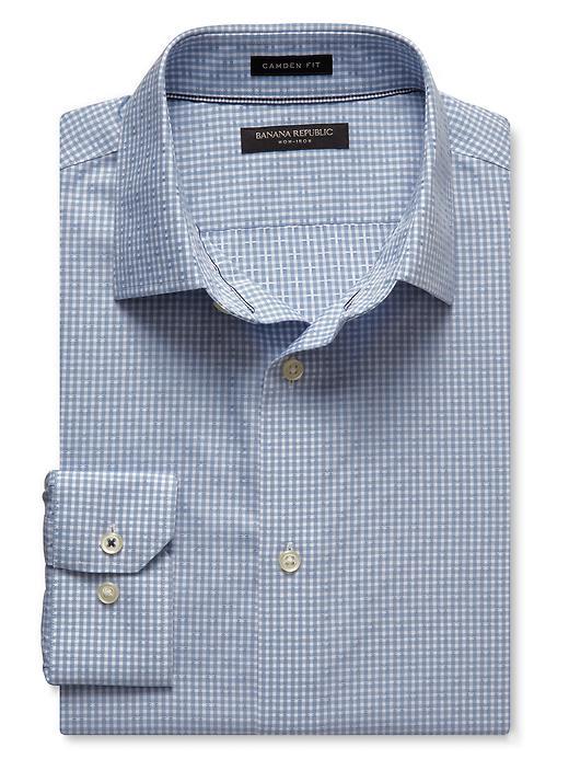 Banana Republic Mens Camden Fit Non Iron Blue Check Shirt Size L Tall - Light Blue