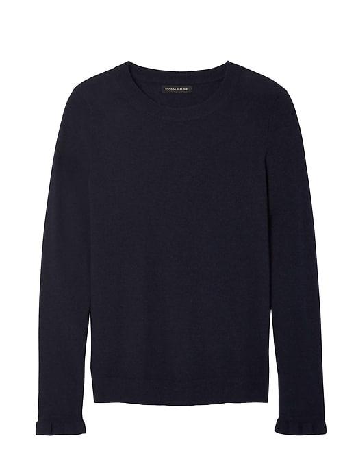 Banana Republic Womens Italian Superloft Ruffle Cuff Crew - Navy