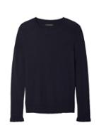 Banana Republic Womens Italian Superloft Ruffle Cuff Crew - Navy