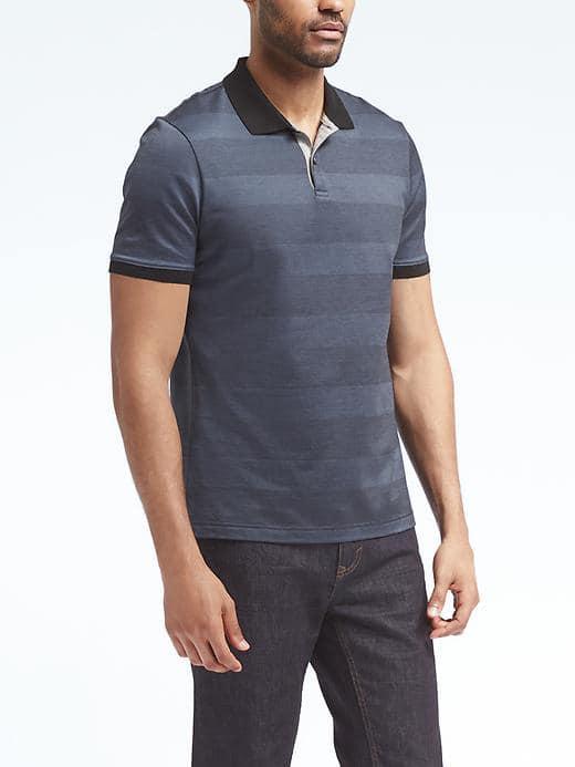 Banana Republic Mens Luxury Touch Stripe Polo - Navy