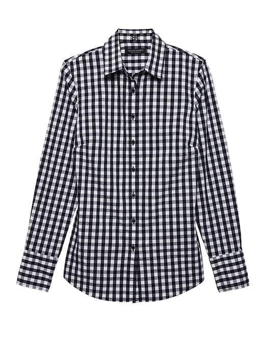 Banana Republic Womens Riley Tailored-fit Gingham Super-stretch Shirt Navy Size 2