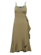 Banana Republic Womens Soft Ponte Ruffle-wrap Dress Tuscany Green Size Xs