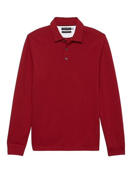 Banana Republic Mens Don';t-sweat-it Long-sleeve Polo Shirt Red Star Size M