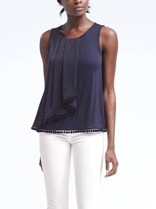 Banana Republic Womens Pom Pom Cascade Tank - Navy