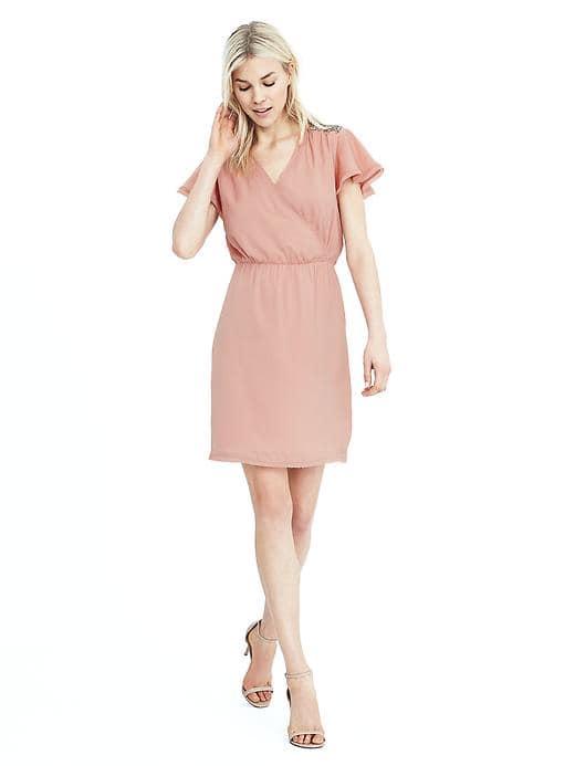 Banana Republic Womens Shoulder Embellished Dress - Peach Cream