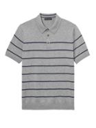 Banana Republic Mens Supima Cotton Stripe Sweater Polo Shirt Shoreline Gray Stripe Size L
