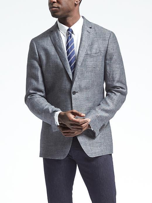 Banana Republic Mens Slim Charcoal Herringbone Linen Sport Coat - Navy/charcoal