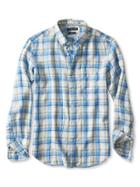 Banana Republic Mens Camden Fit Green Check Linen Shirt Size L Tall - Beach Blue