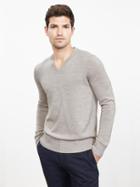 Banana Republic Mens Extra Fine Merino Wool Vee Pullover Size L Tall - Camel