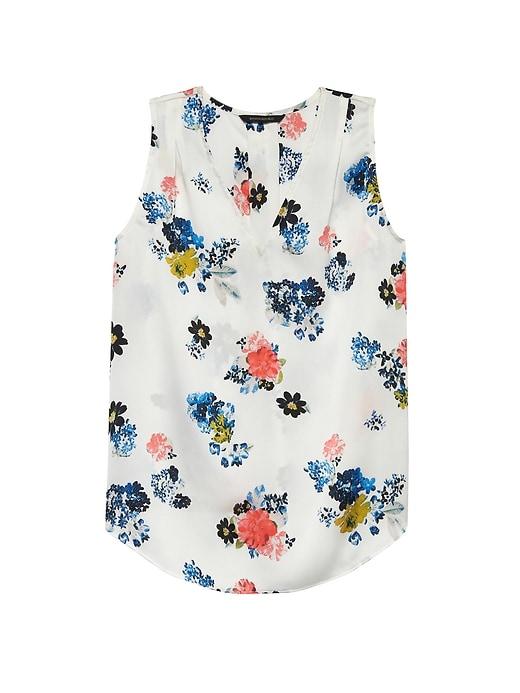 Banana Republic Womens Petite Floral Pleated Drapey Tank White Size L