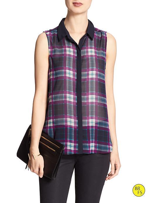 Banana Republic Factory Print Sleeveless Top Size L Petite - Plaid Print