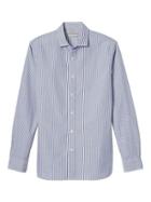 Banana Republic Mens Heritage Grant Slim Fit Stripe Shirt - Cascade Blue