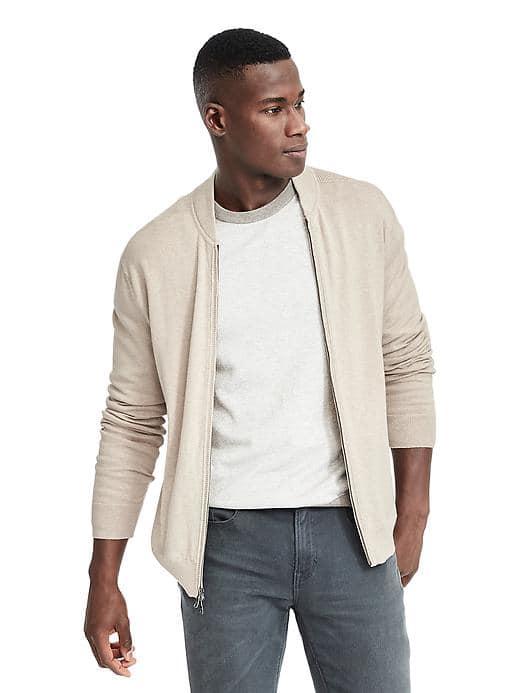 Banana Republic Mens Pima Cotton Cashmere Bomber - Transition Cream